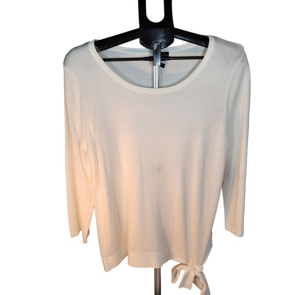 new directions Sweaters - New Directions Ivory Large Scoop Neck Pull Over Sweater W Bottom Side Tie. NWT
